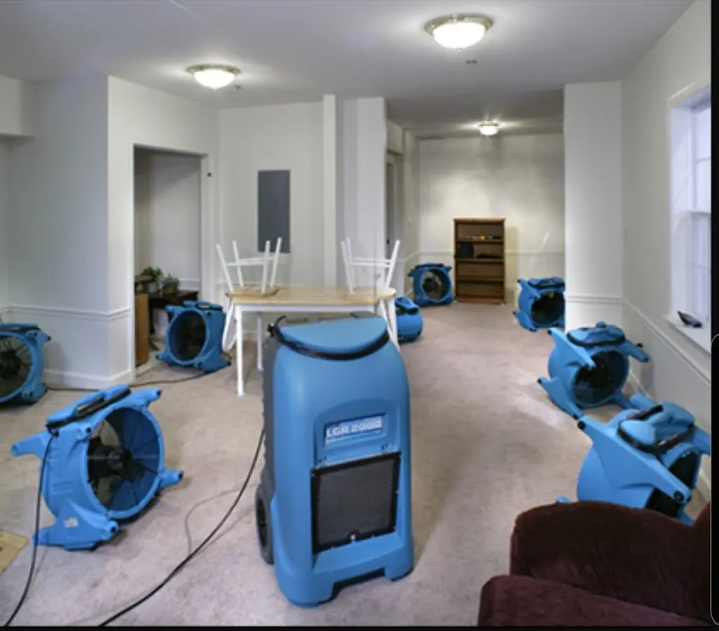 Air movers and dehumidifier setup for Water Extraction & Removal in Ames